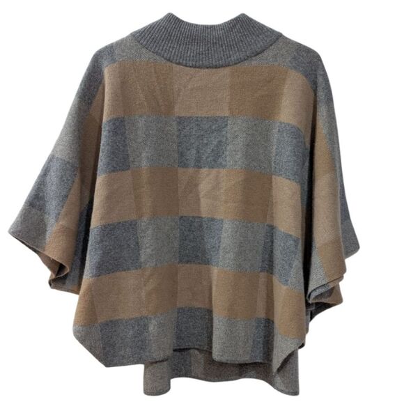 Note De Anita Merino Wool & Cashmere Cape Gray/Tan Women's Sweater OSFA NWT - Picture 1 of 5